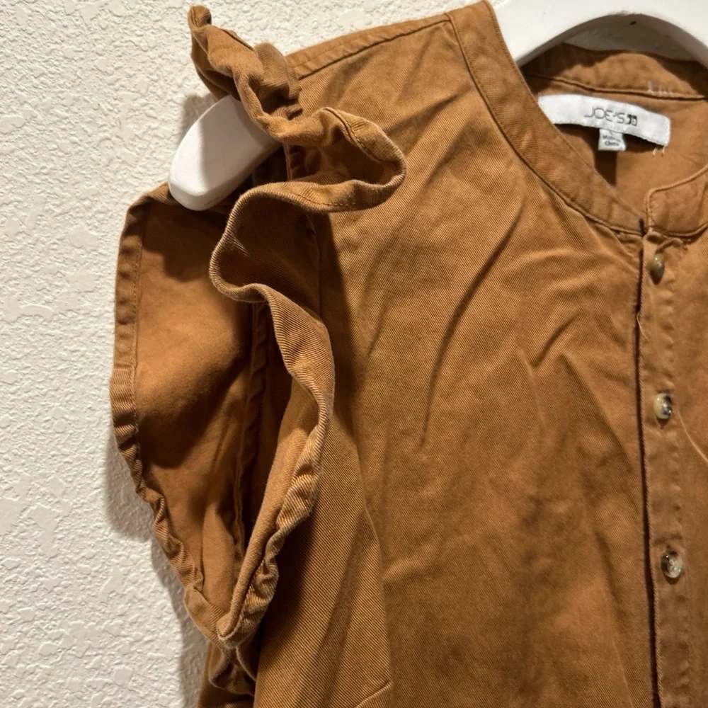 Joe's‎ Jeans Ruffle sleeve Romper Tan Button-Up Front size Large